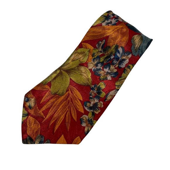 ALFANI 100% Silk Neck Tie | 55.5" | Burgundy Maroon Tropical Floral Print, Men's - Picture 1 of 6